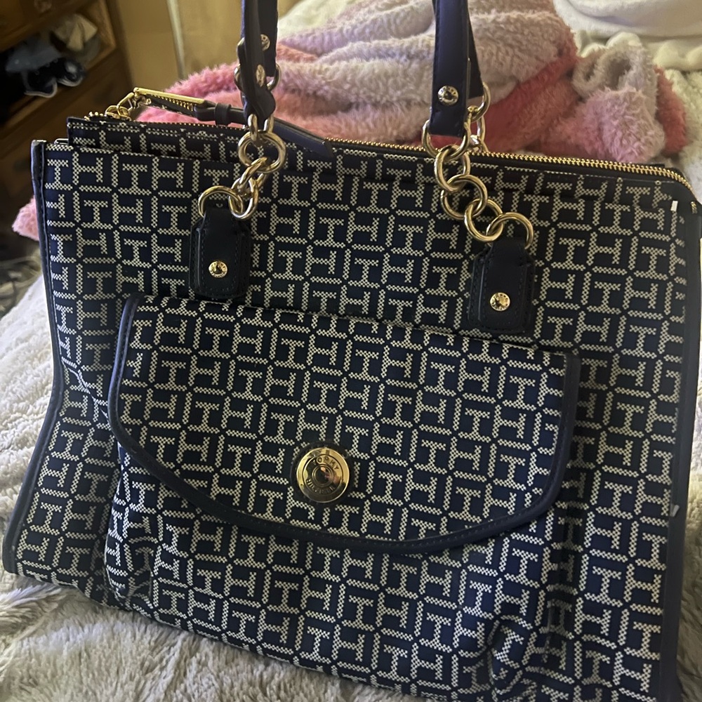Tommy Hilfiger Navy and White Geometric Bag